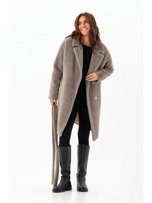 Утепленная шуба из эко альпаки капучино — изображение 4