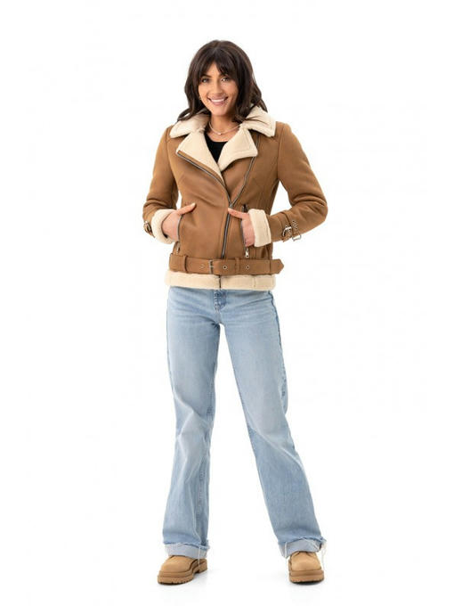 Дубленка авиатор коричнево-белая — изображение 6