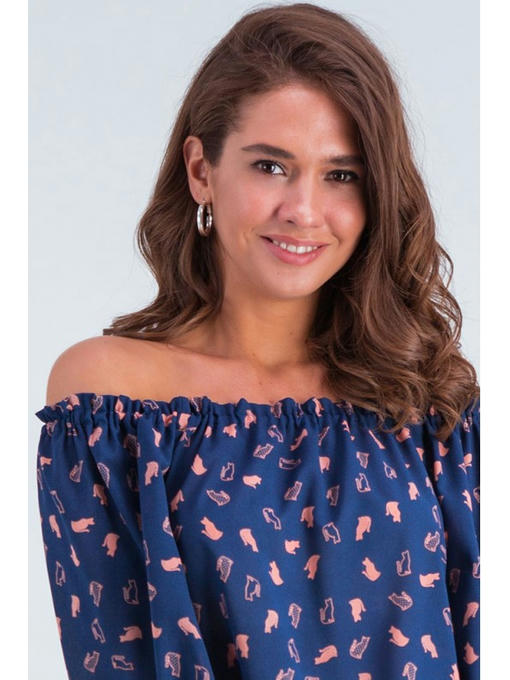 Блузка с открытыми плечами сине-розовая — изображение 3