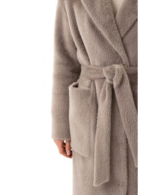 Утепленное пальто однотонное капучино — изображение 6