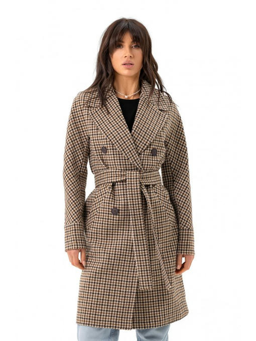 Двубортное шерстяное пальто коричневое — изображение 2