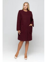 Полномерное пальто из трикотажа бордовое