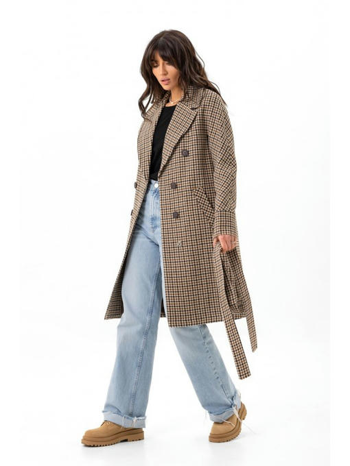 Двубортное шерстяное пальто коричневое — изображение 5