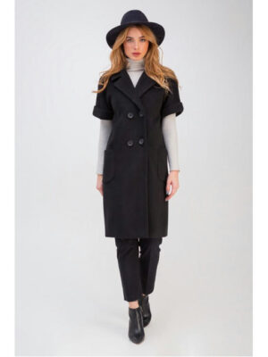 Двубортная жилетка с накладными карманами черная