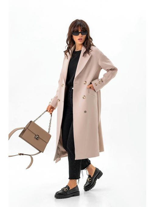 Двубортное пальто бежевое