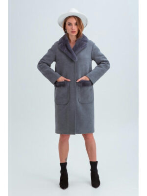 Пальто с норкой серое