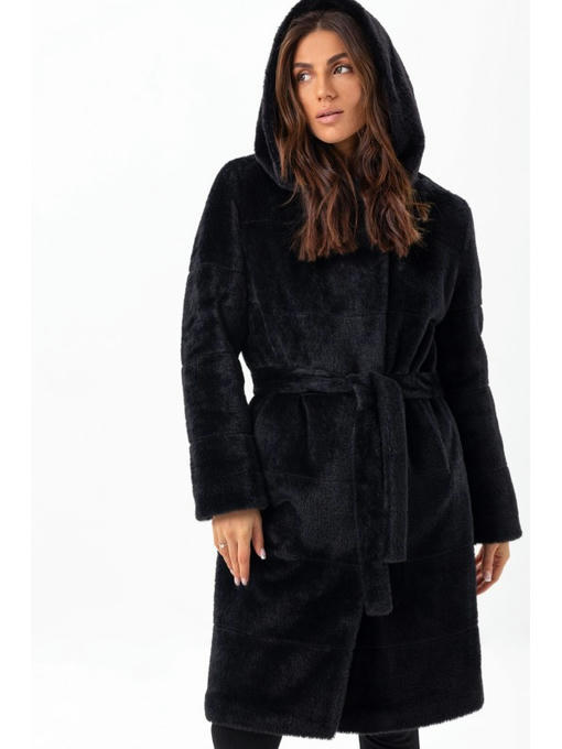 Утепленная шубка с капюшоном черная — изображение 3