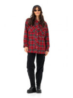 Пальто-рубашка из французского твида красно-черное