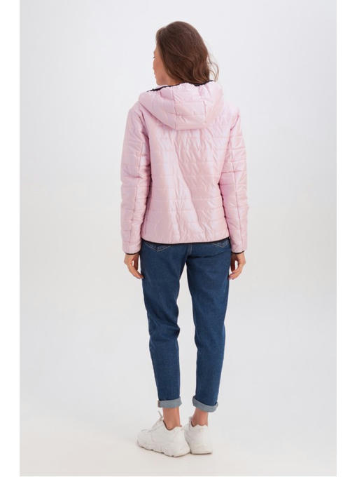 Короткая куртка с капюшоном на весну-осень розовая — изображение 4