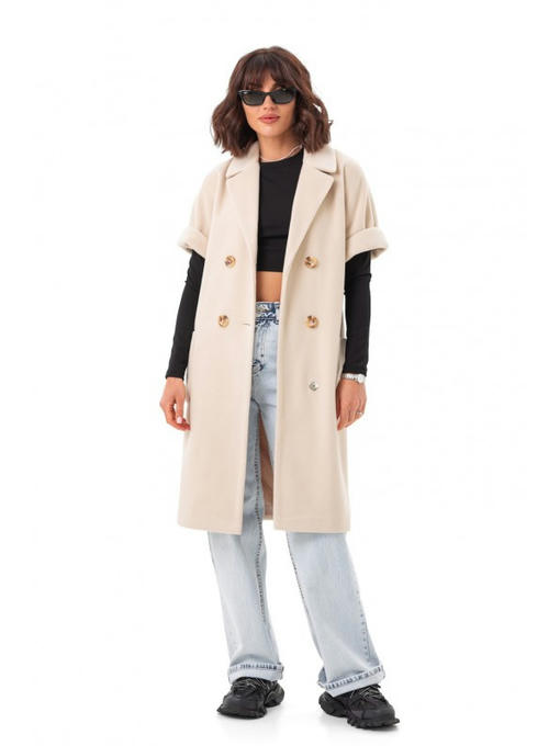 Двубортная жилетка с накладными карманами бежевая — изображение 7