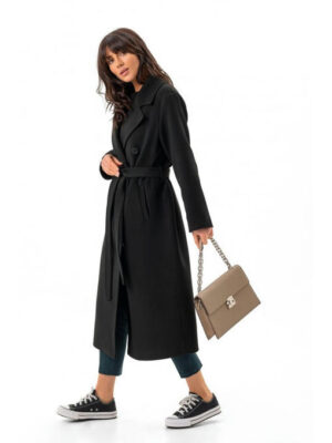 Двубортное пальто из кашемира черное