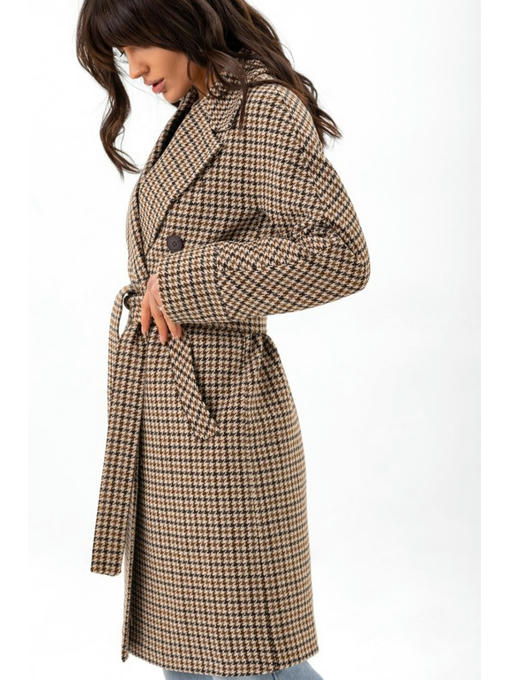 Двубортное шерстяное пальто коричневое — изображение 4