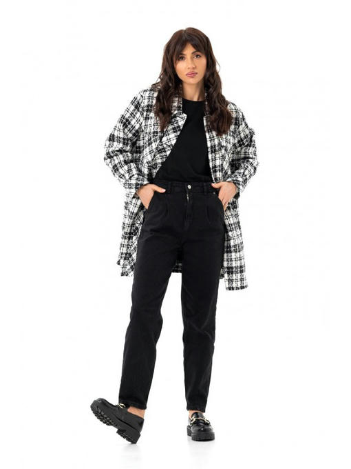 Пальто-рубашка из французского твида черно-белое