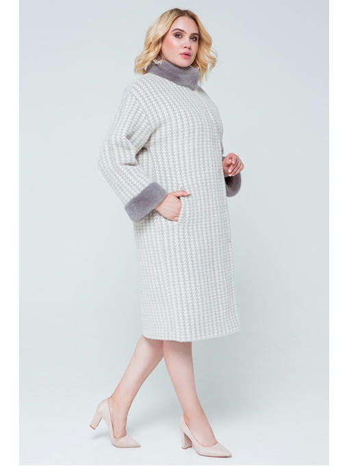 Пальто с норкой серо-белое