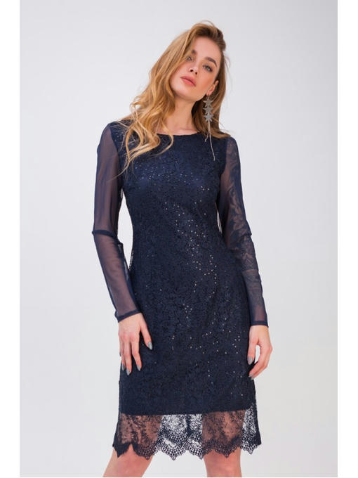Вечернее платье с гипюром синее — изображение 2