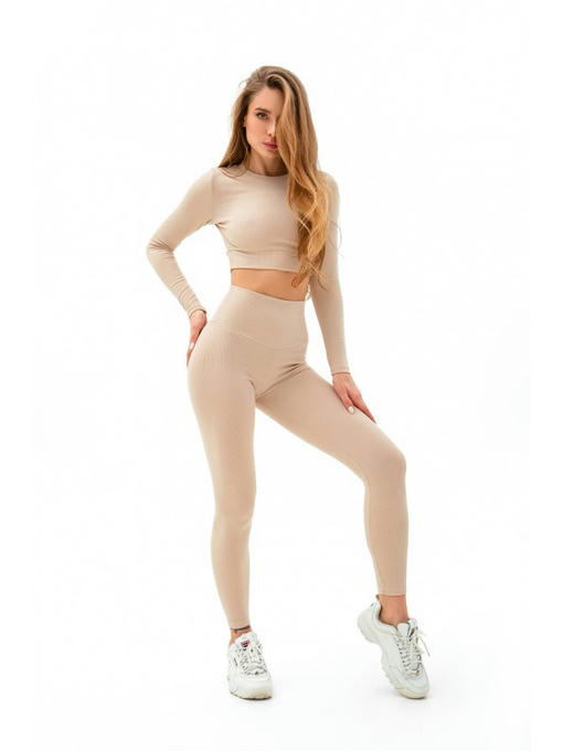 Лонгслив в рубчик бежевый — изображение 4