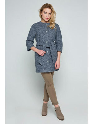 Пальто с шарфом серо-синее