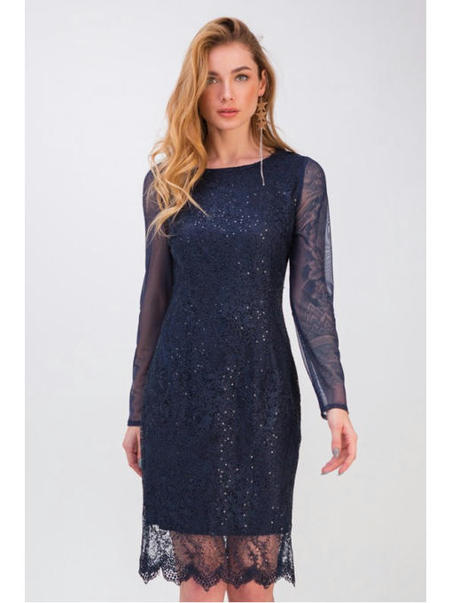Вечернее платье с гипюром синее — изображение 3