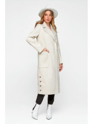 Женское демисезонное пальто в клетку бежевое