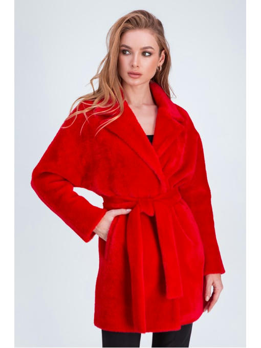 Шуба с рукавом летучая мышь красная — изображение 2