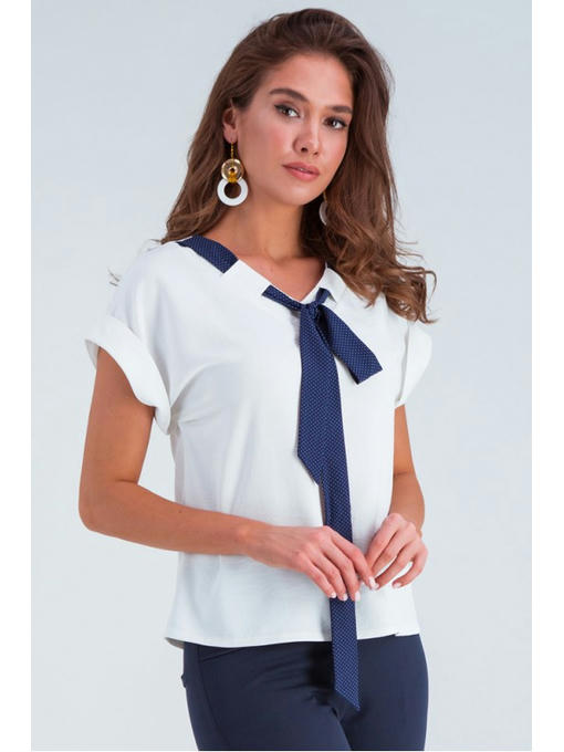 Модная блузка с синим галстуком белая — изображение 3