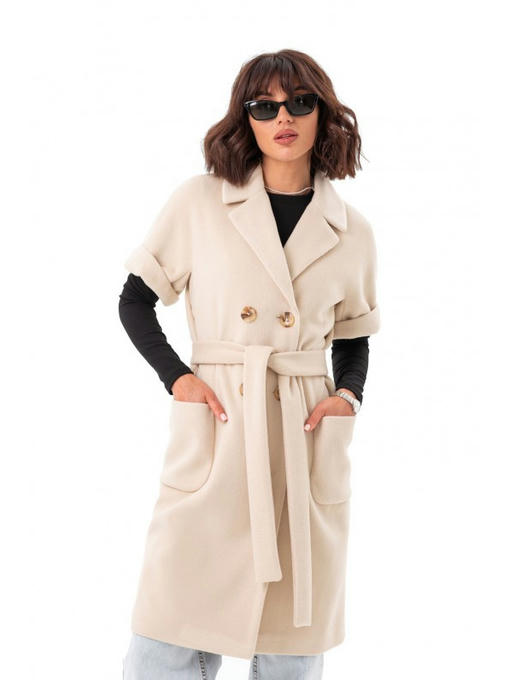 Двубортная жилетка с накладными карманами бежевая — изображение 2