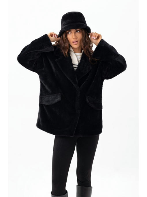 Короткое пальто в стиле оверсайз черное — изображение 2