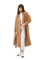 Двубортное демисезонное пальто кэмел