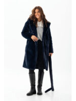 Утепленная шуба с отстрочкой синяя