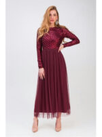 Длинное вечернее платье бордовое