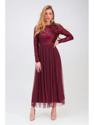 Длинное вечернее платье бордовое