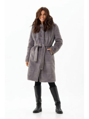 Утепленная шуба с отстрочкой темно-серая