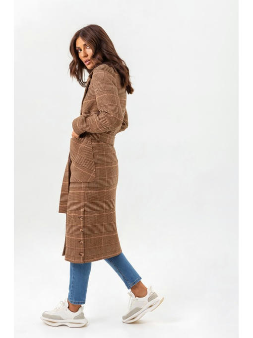 Женское демисезонное пальто в клетку кофе — изображение 5