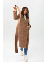 Женское демисезонное пальто в клетку кофе