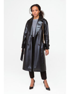 Кожаный тренч черный