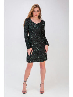 Прямое платье из пайеток изумрудное