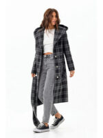 Длинное пальто с капюшоном черное