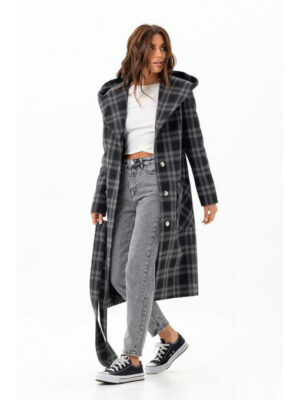 Длинное пальто с капюшоном черное