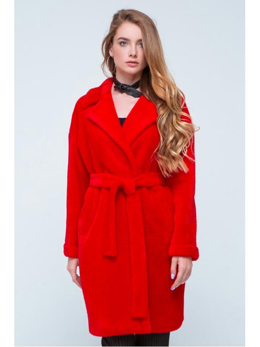 Шуба из эко альпаки красная — изображение 2