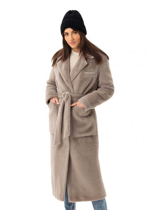 Утепленное пальто однотонное капучино — изображение 2