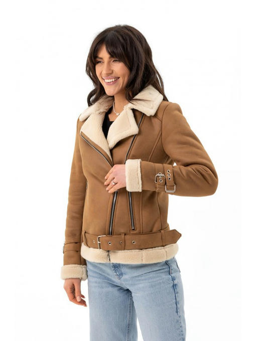 Дубленка авиатор коричнево-белая — изображение 2