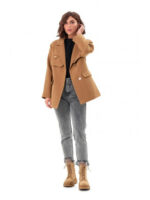 Пальто с оригинальным поясом кэмел