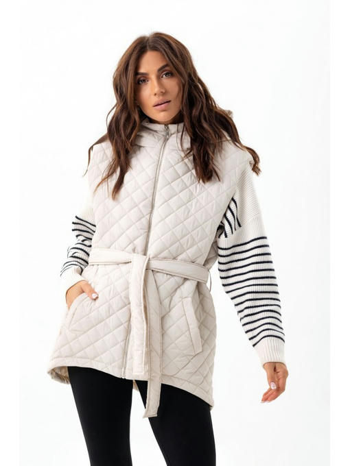Стеганая жилетка с капюшоном молоко — изображение 2