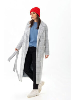 Утепленное пальто с принтом серая лапка