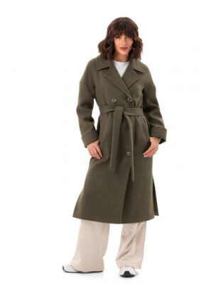 Двубортное демисезонное пальто хаки