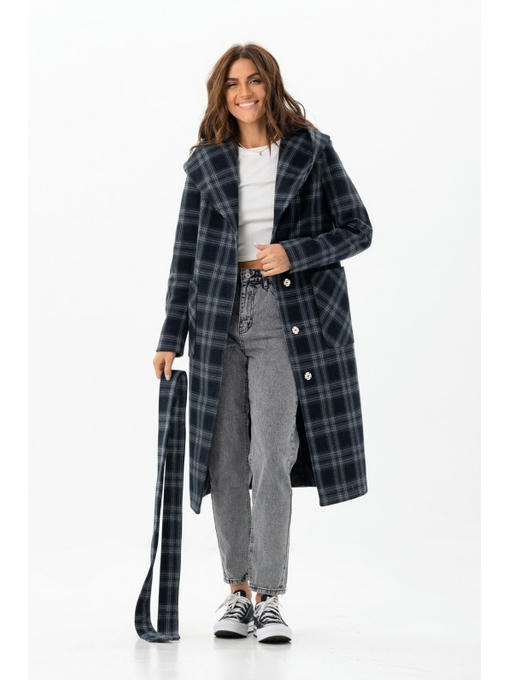 Длинное пальто с капюшоном синее — изображение 4