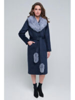 Пальто с мехом темно-синий