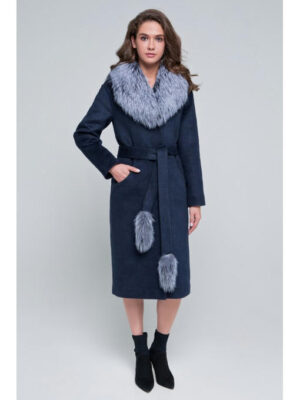Пальто с мехом темно-синий