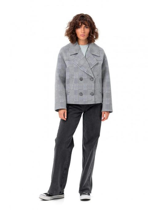 Короткое оверсайз пальто светло-серое - голубое — изображение 5