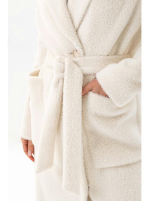 Утепленное однотонное пальто белое — изображение 7